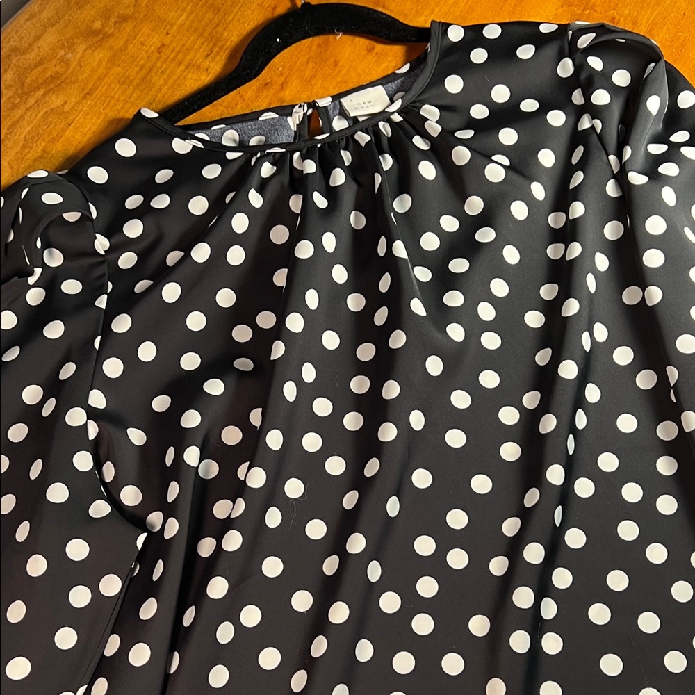 Polka Dot Women's Dress - Pintuck Detail, Swing Style 3/4 Sleeve